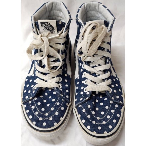 Vans SK8 Hi Top Blue & White Polka Dots Men 6.5 Women 8 Skate Shoes Sneakers - Picture 1 of 12